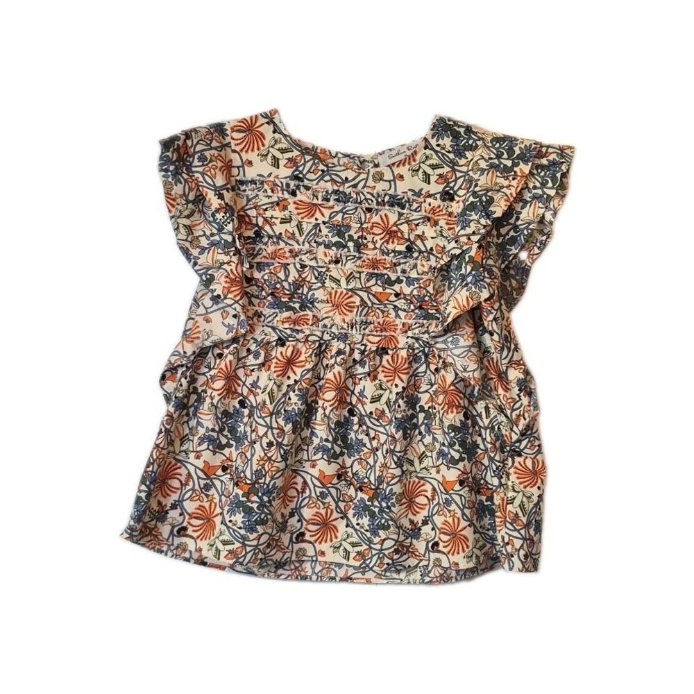 Southern Roots Floral Flutter Sleeve Boho Top Pintuck Pleated Lace Blouse XL